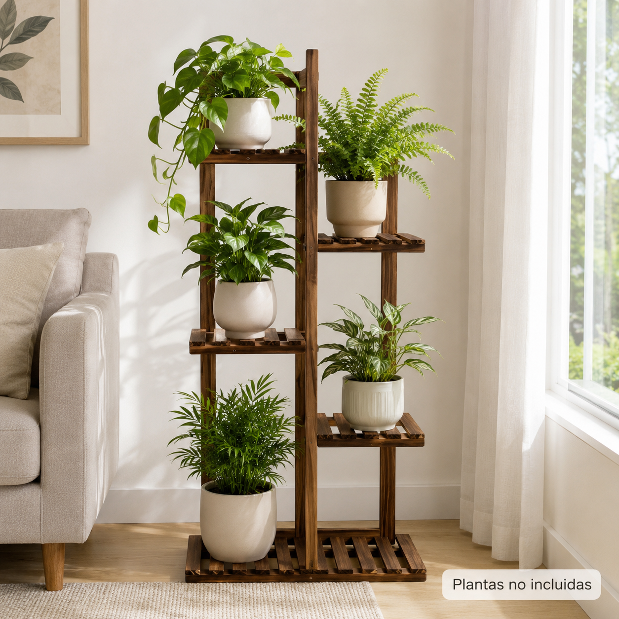 Soporte de madera para plantas · 5 niveles